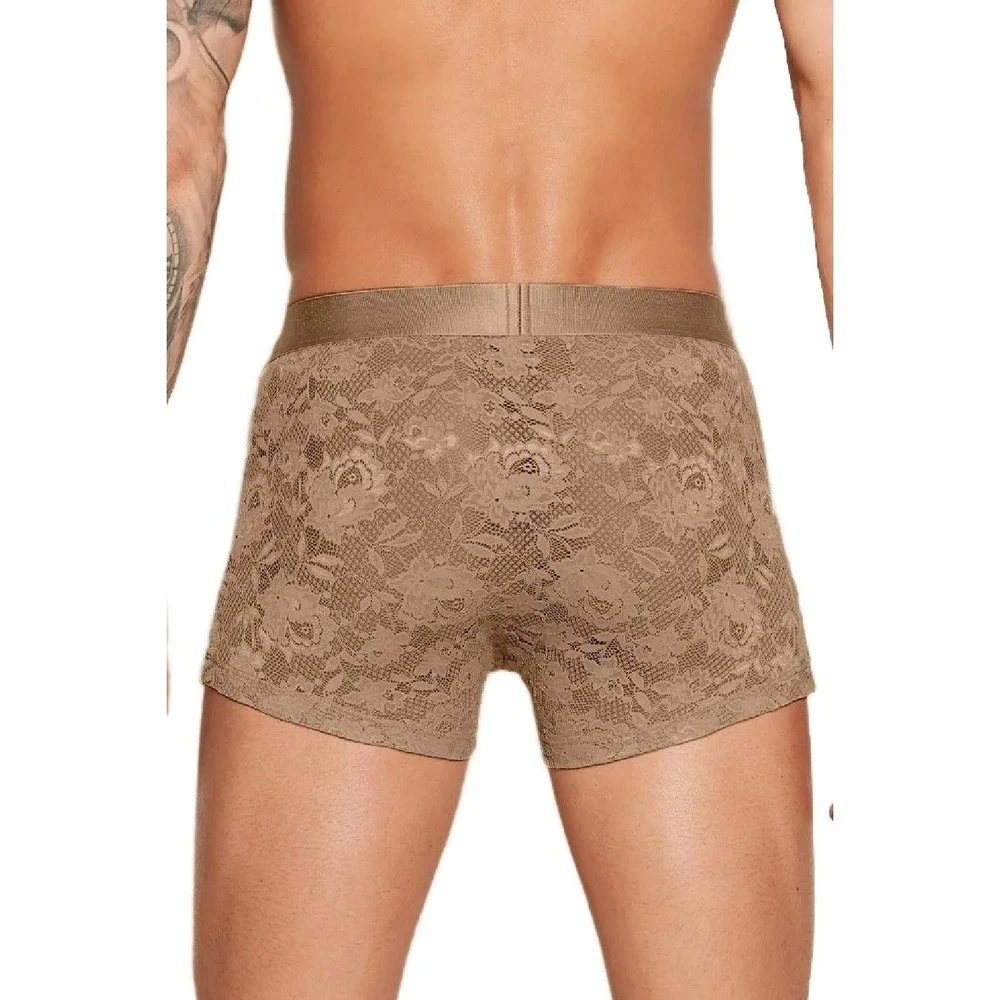 Cosabella Mens Never Say Never Lace Boxer Briefs Tan Brown Sheer Underwear